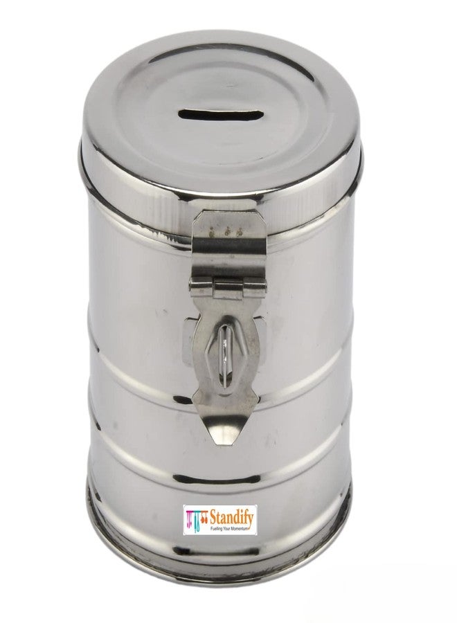 STANDIFY Stainless Steel Round Shape Coin Box| Donation Box| Suggestion Box| Antique Coin Bank Box Money Organizer| Coin Money Bank Piggy Bank Money Bank (Without Lock) - Image 1